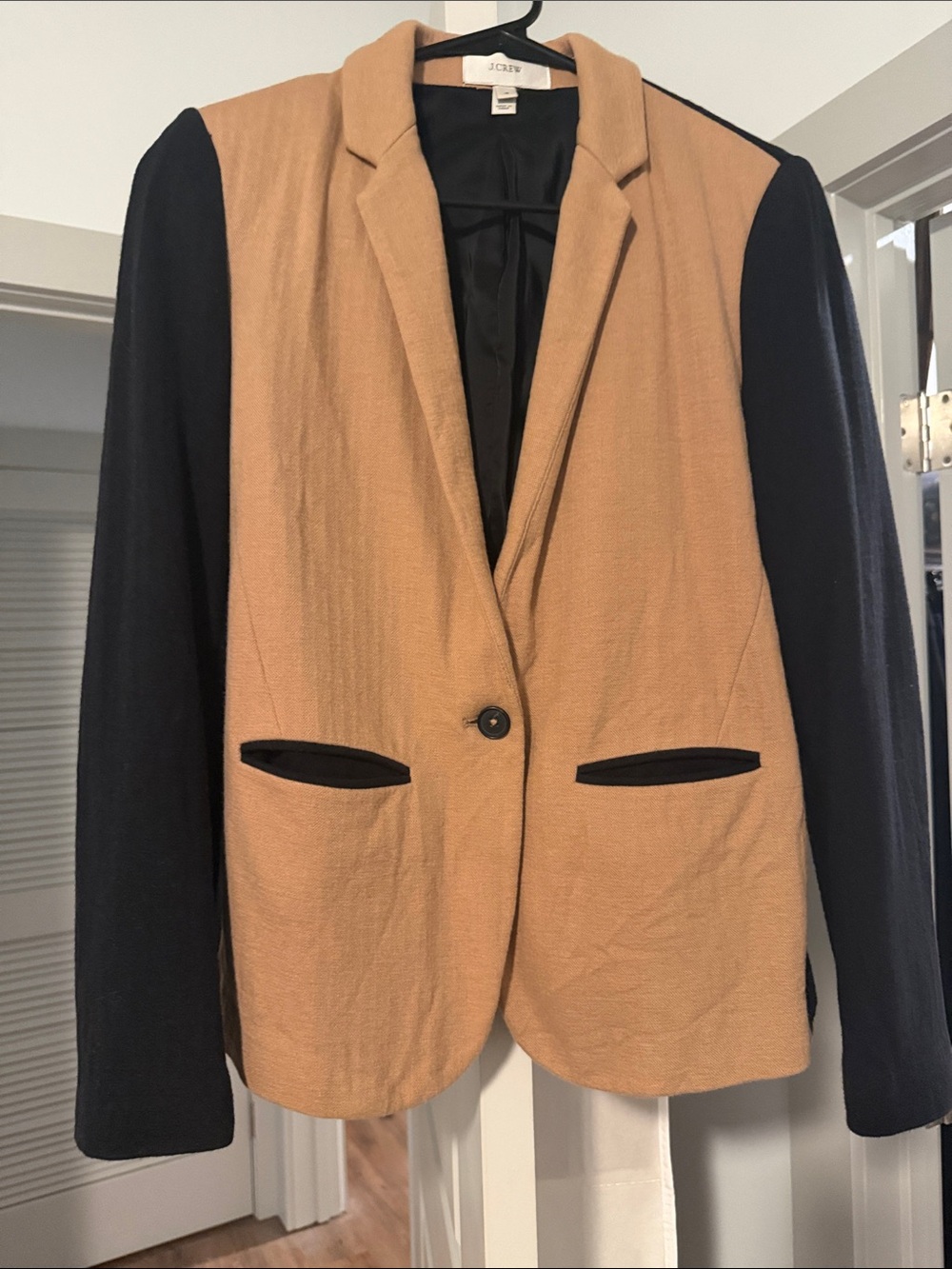 J. Crew Two-Tone Camel and Black Tailored Knit Blazer